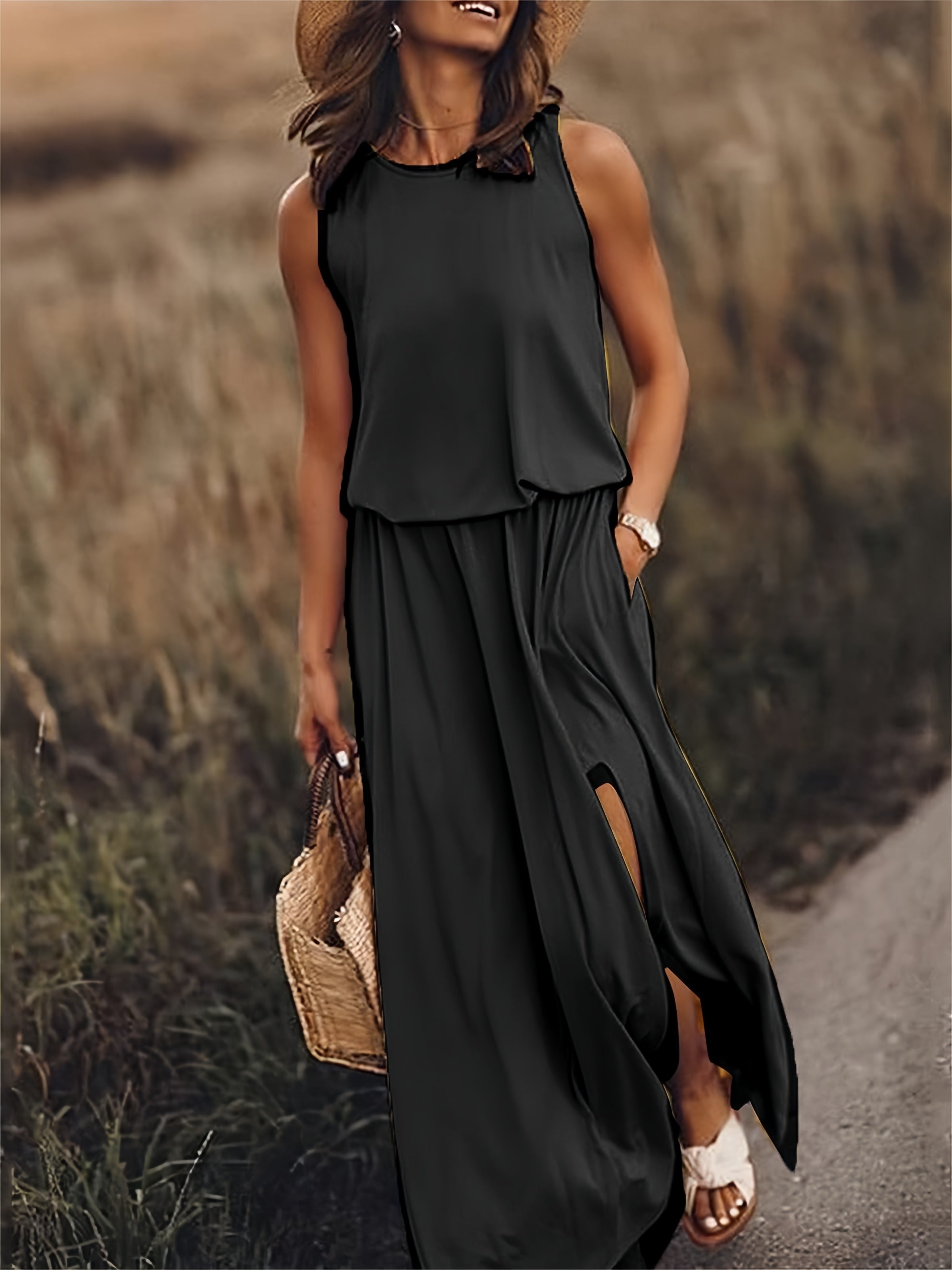Fiona | Women's Sleeveless Maxi Blouson Dress