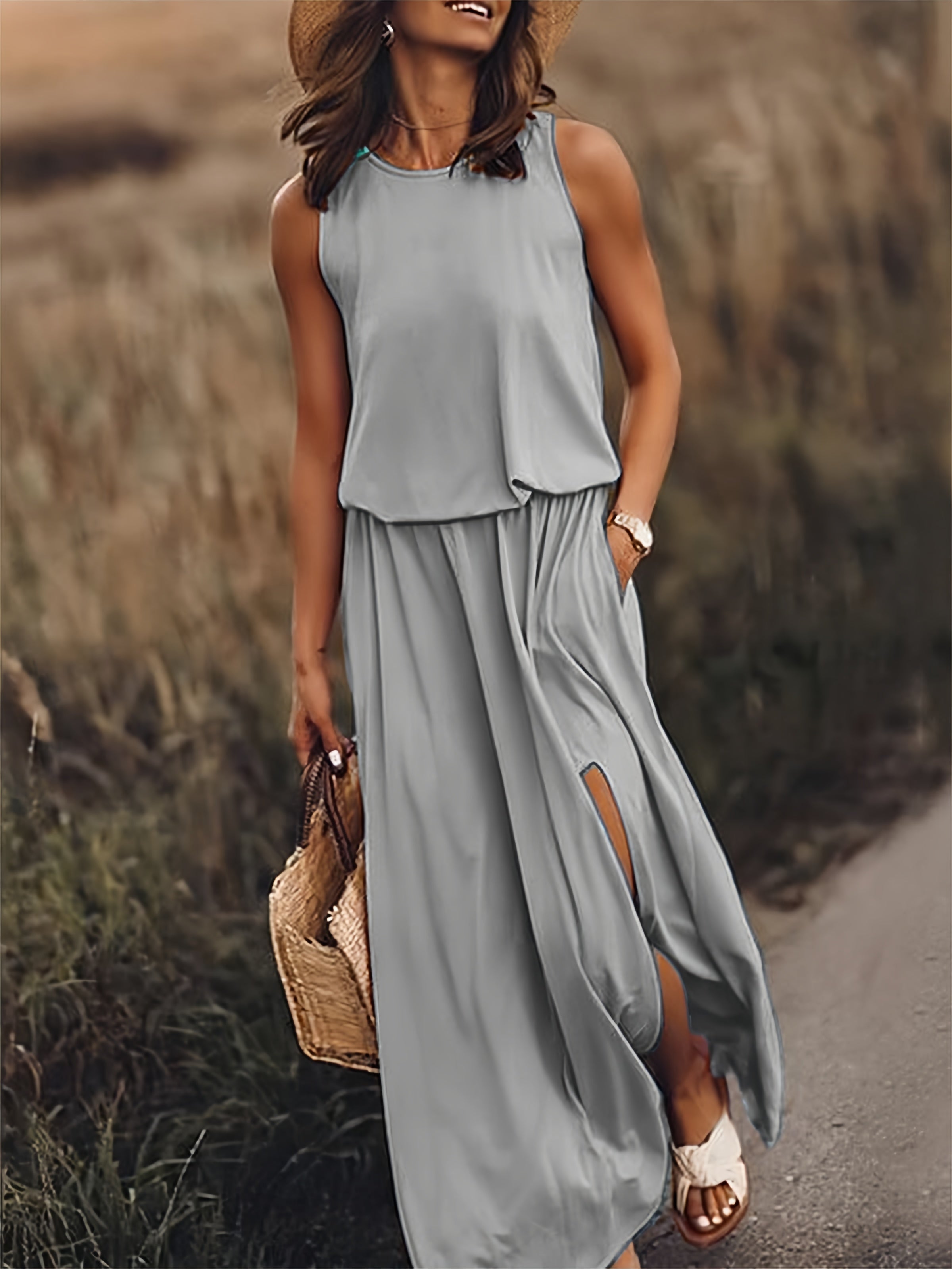 Fiona | Women's Sleeveless Maxi Blouson Dress