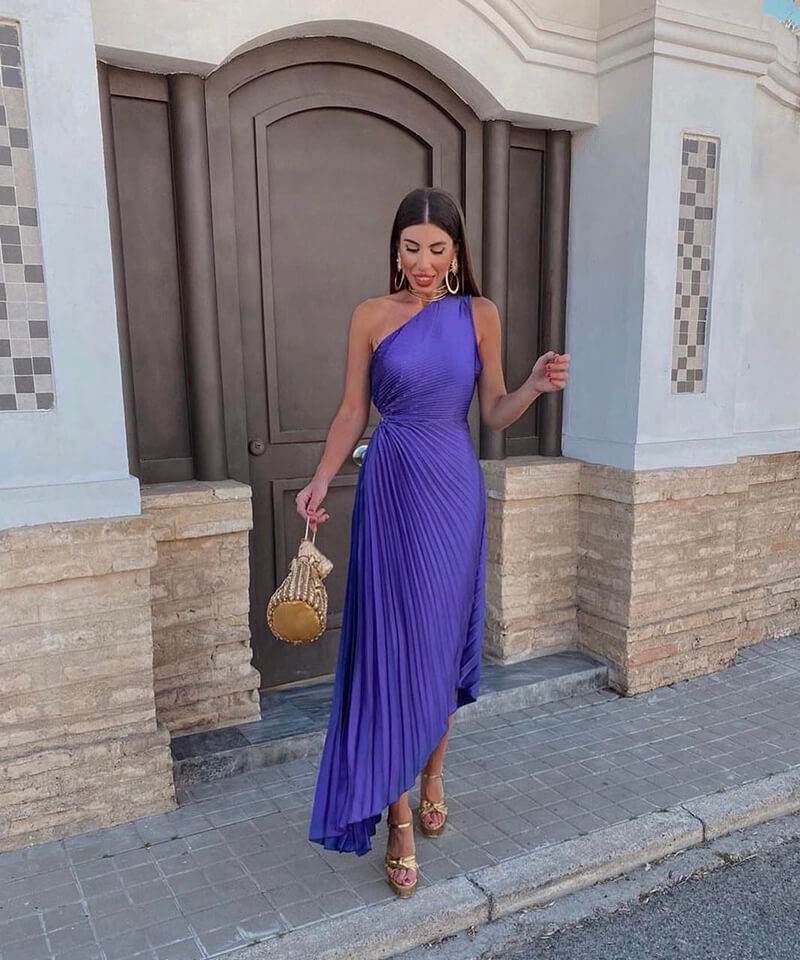 Peony | Women's Asymmetric One-Shoulder Midi Dress for Wedding Guests