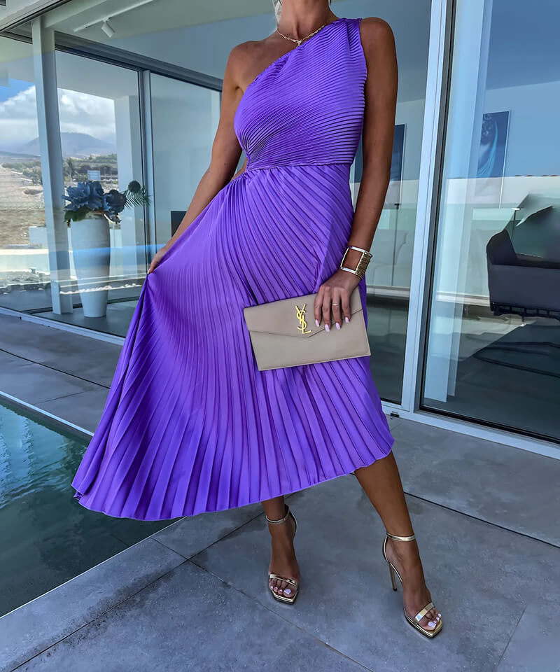Peony | Women's One-Shoulder Asymmetric Midi Dress for Wedding Guests