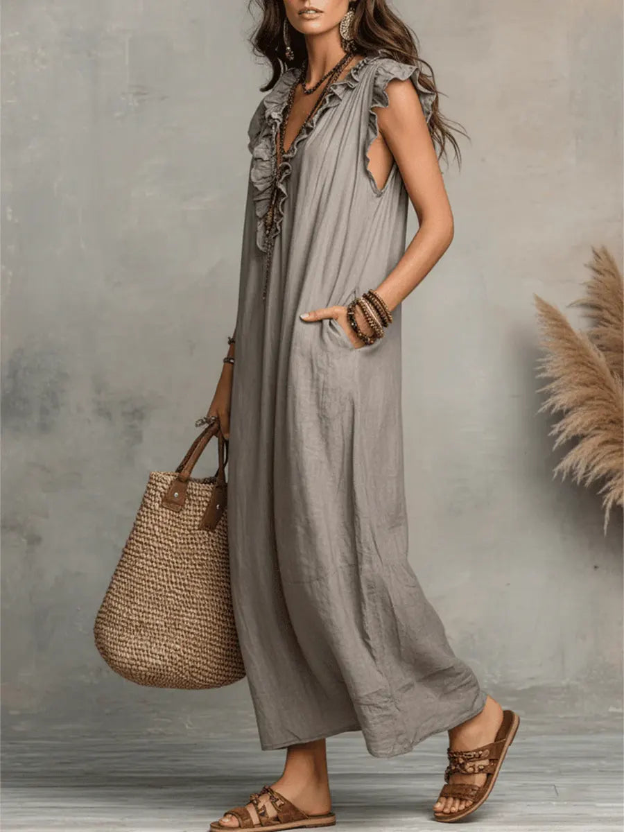 Francine | Women's Sleeveless Maxi Dress with Ruffle Details