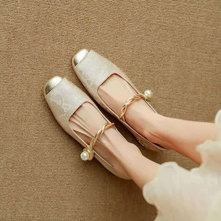 Celeste | Women's Glitter Block Heel Mary Jane Shoes with Pearl Strap