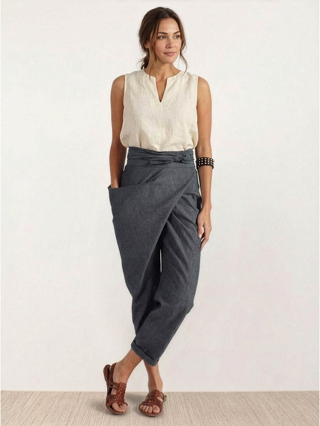 Atlas | Women's High-Waisted Cropped Tapered Pants with Wrap Front