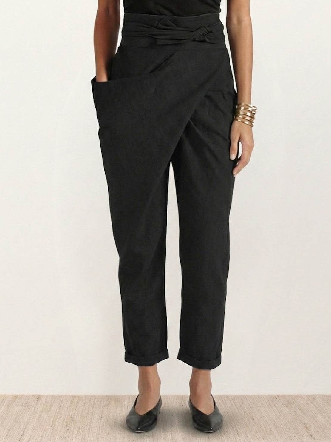Atlas | Women's High-Waisted Cropped Tapered Pants with Wrap Front