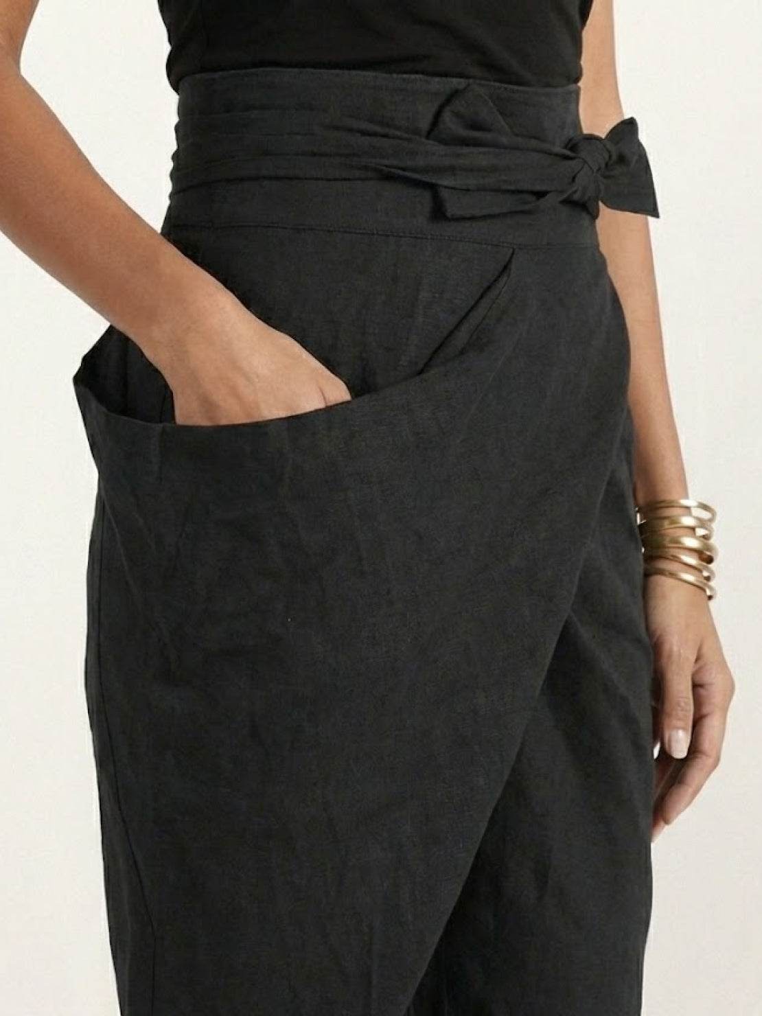 Atlas | Women's High-Waisted Cropped Tapered Pants with Wrap Front
