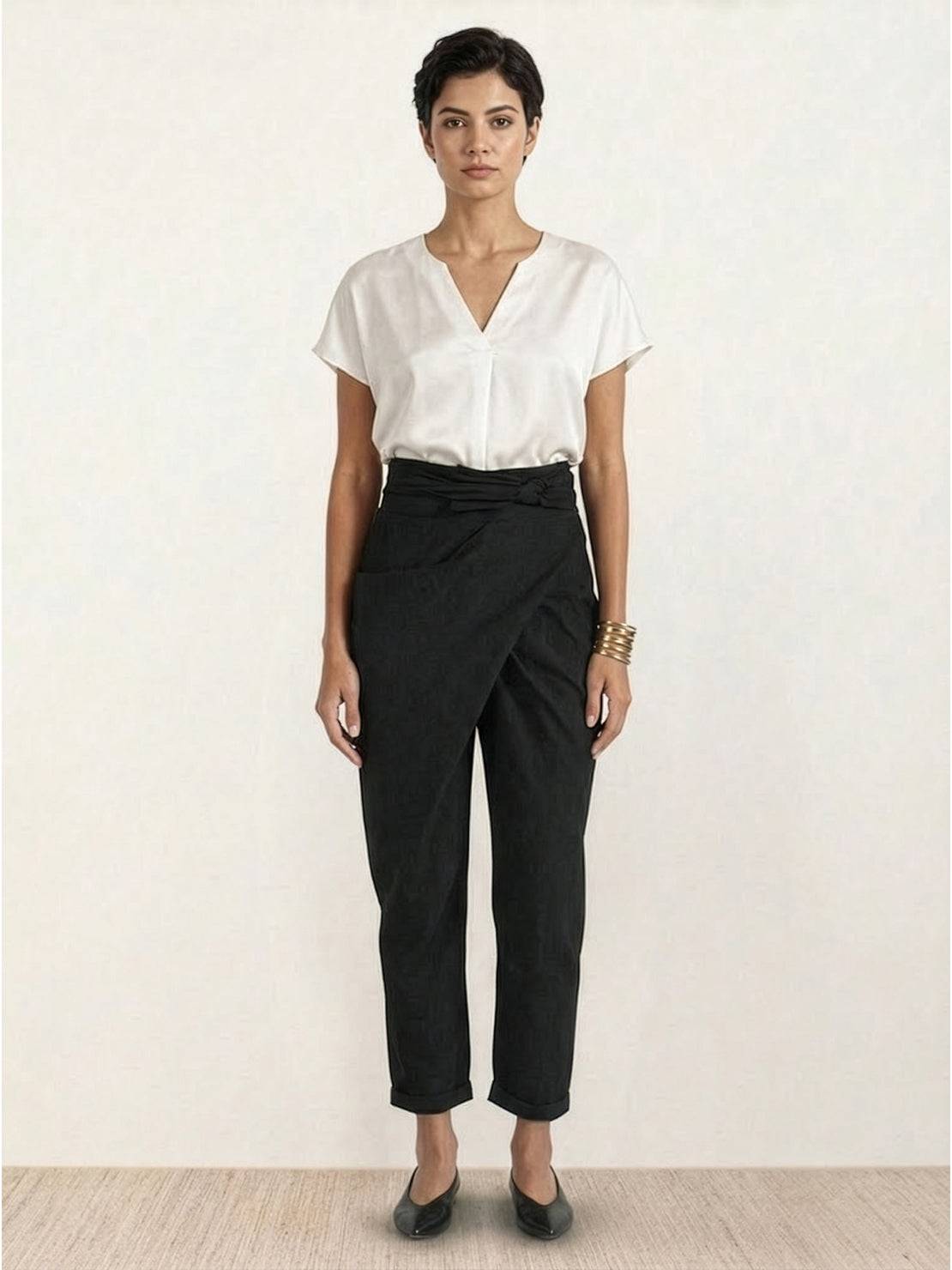 Atlas | Women's High-Waisted Cropped Tapered Pants with Wrap Front