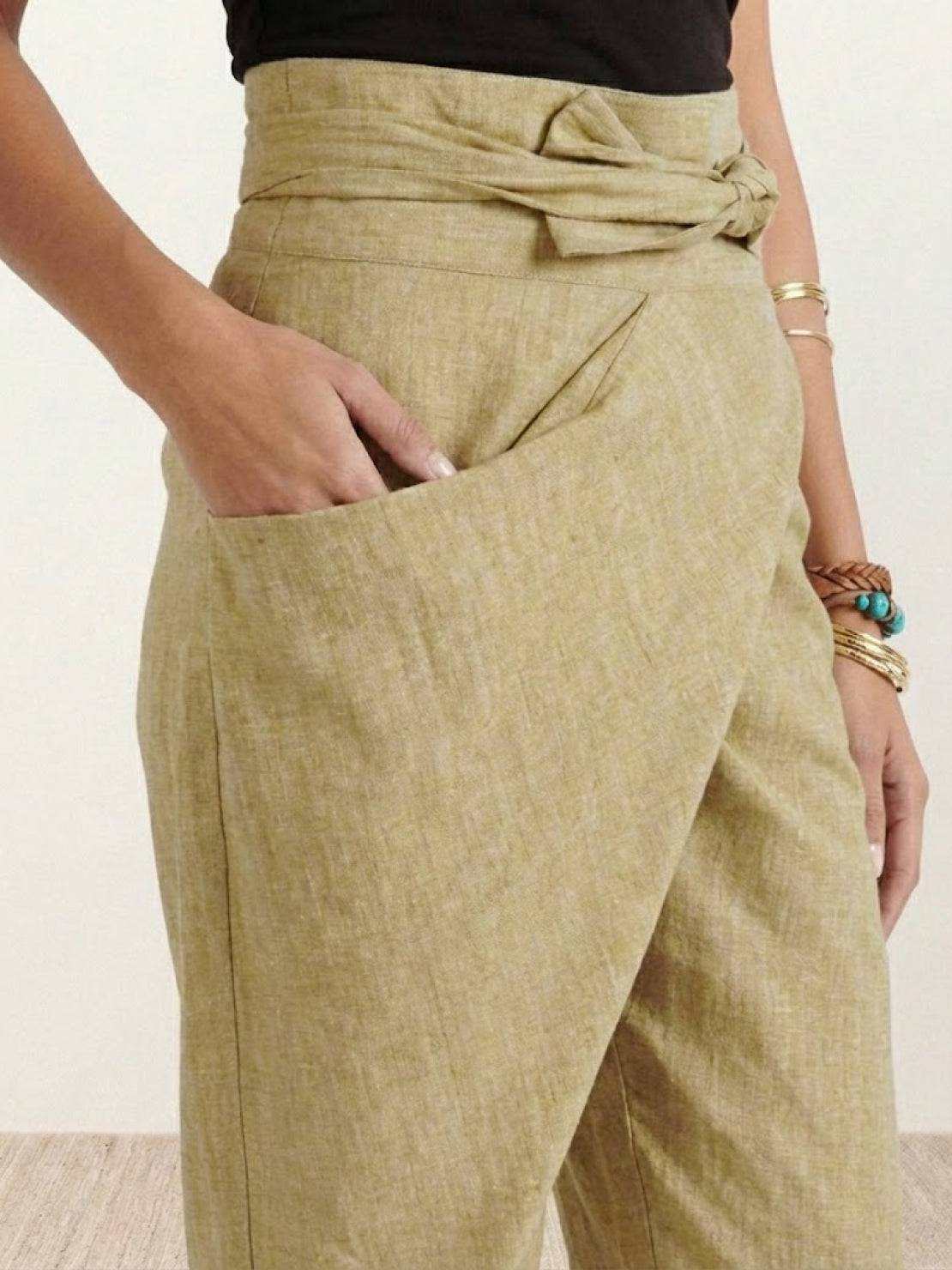 Atlas | Women's High-Waisted Cropped Tapered Pants with Wrap Front
