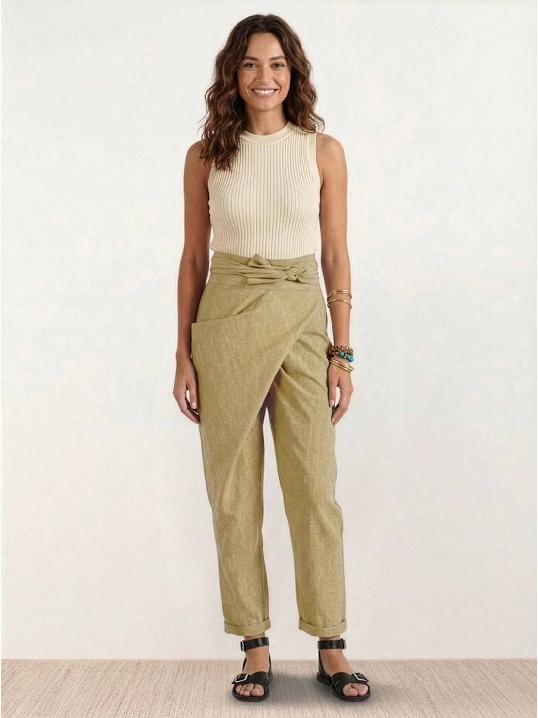 Atlas | Women's High-Waisted Cropped Tapered Pants with Wrap Front