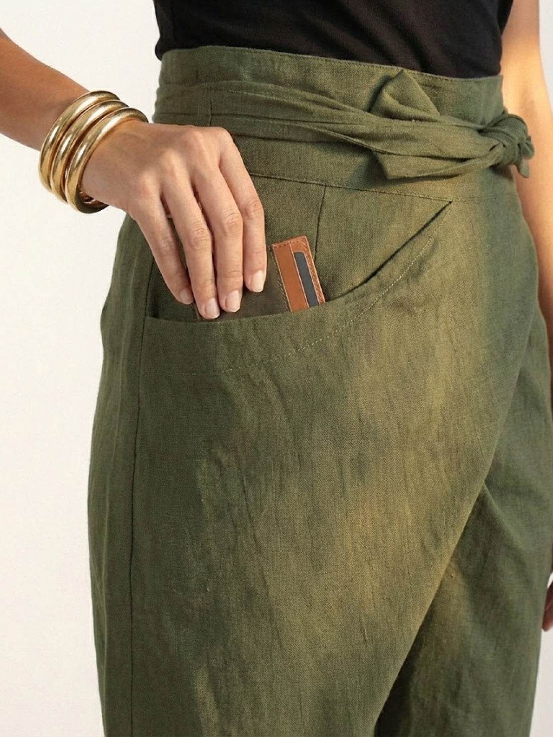 Atlas | Women's High-Waisted Cropped Tapered Pants with Wrap Front