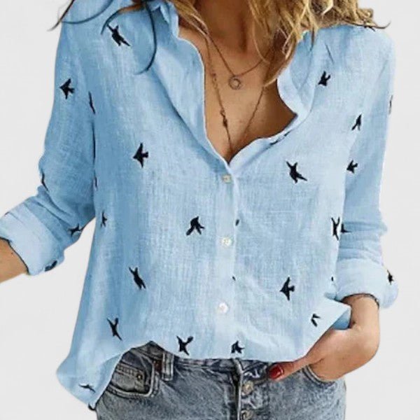 Harper | Women's Lapel Collar Linen Button-Up Shirt