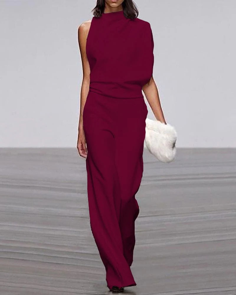 Ivory Women's Sleeveless Wide Leg Jumpsuit with Mock Neck - Formal Attire