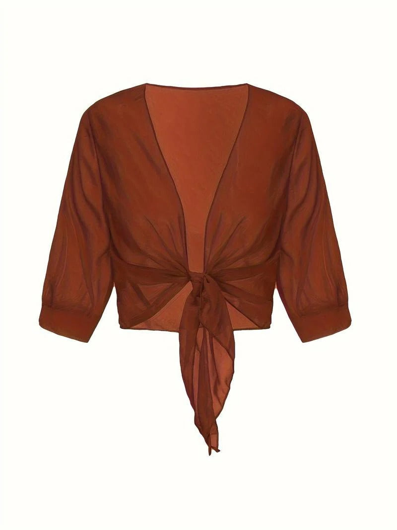 Brisa | Women's Sheer Tie-Front Blouse with Open Front and 3/4 Sleeves