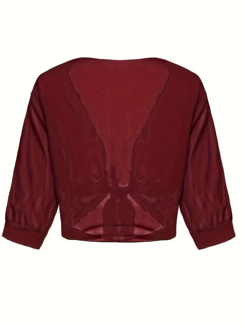 Brisa | Women's Sheer Tie-Front Blouse with Open Front and 3/4 Sleeves