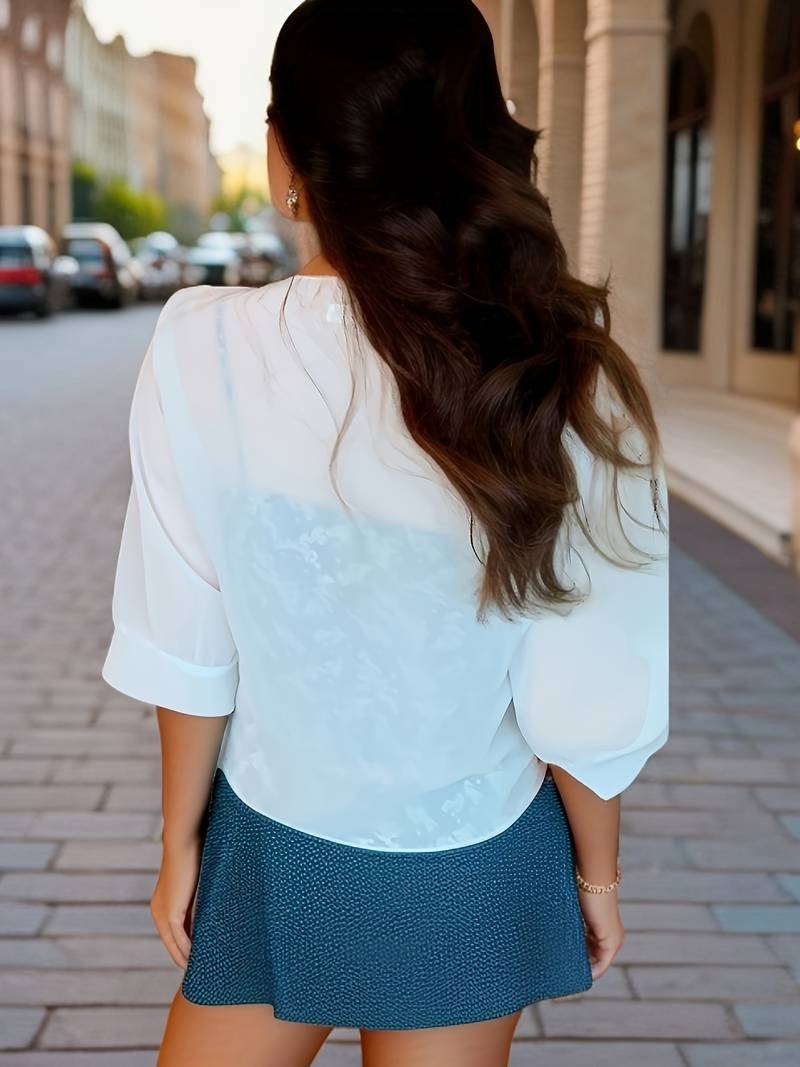 Brisa | Women's Sheer Tie-Front Blouse with Open Front and 3/4 Sleeves