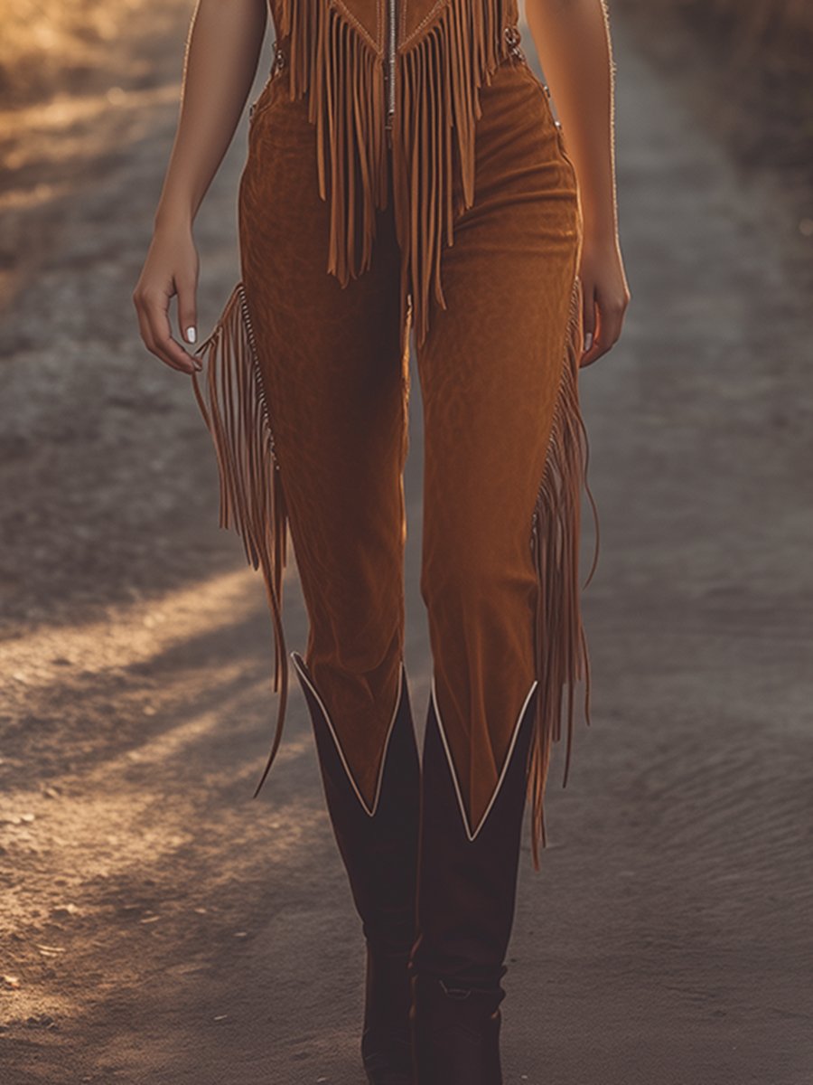 Imogen | Women's Western Jumpsuit with Fringe Details