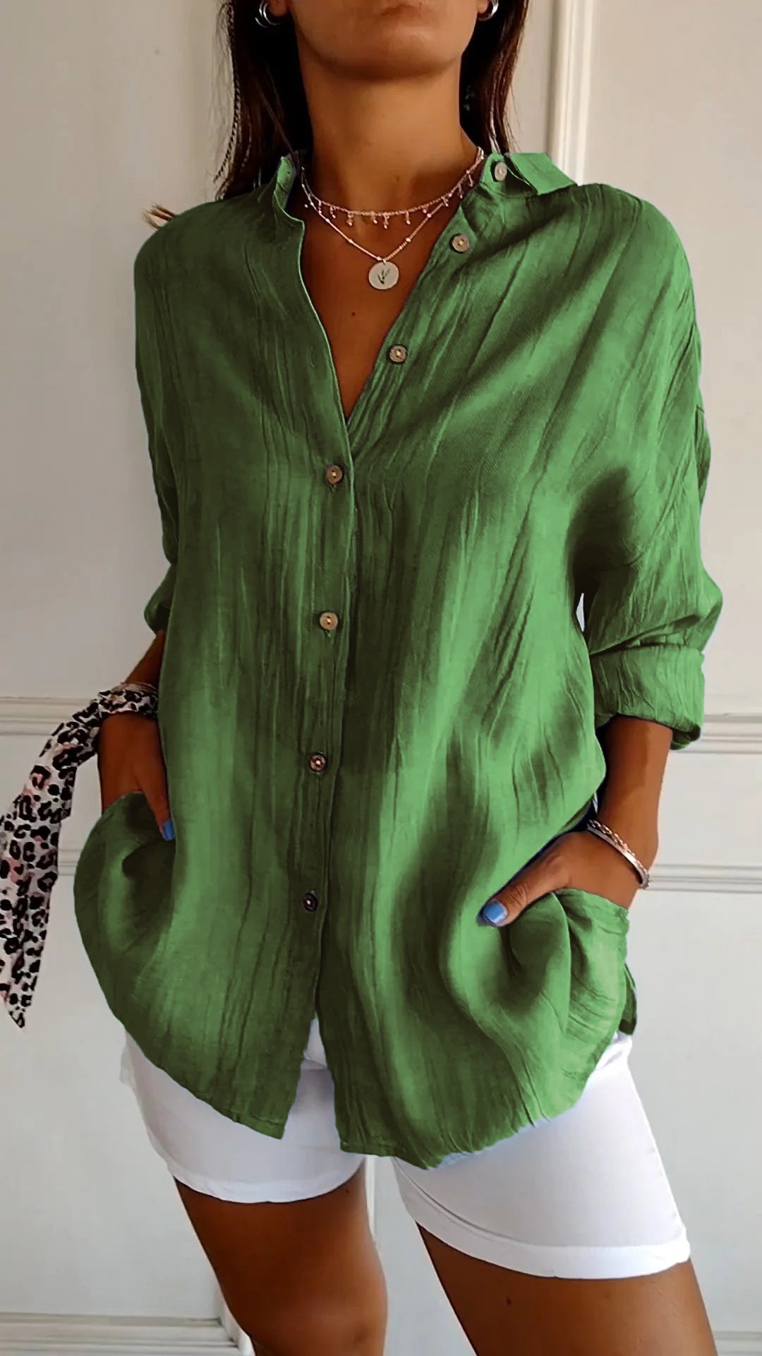 Azure | Oversized Long Sleeve Button-Down Shirt for Women
