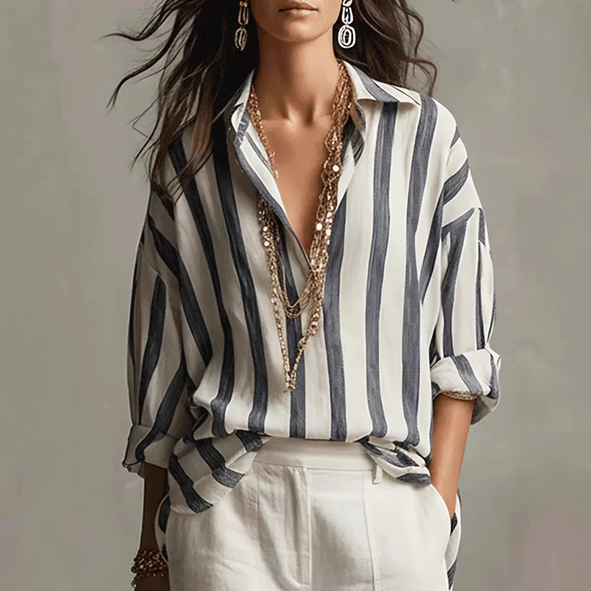 Juliette | Women's Long Sleeve Striped Button-Up Shirt