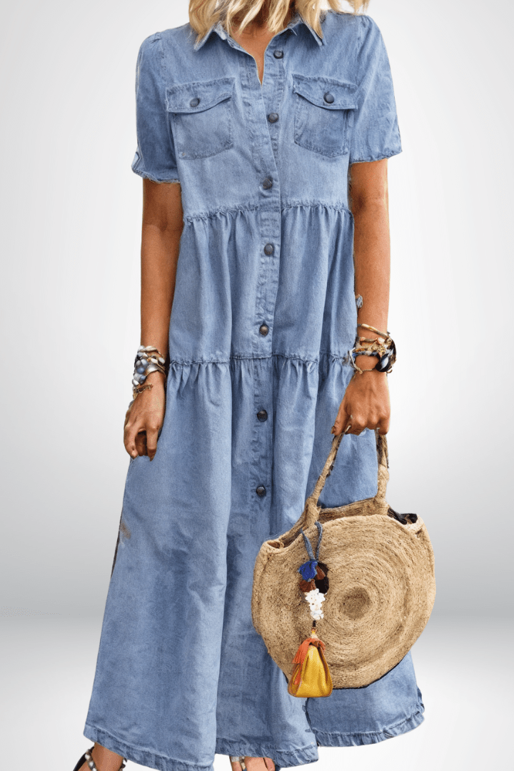 Juniper | Women's Short Sleeve Maxi Dress with Button Front