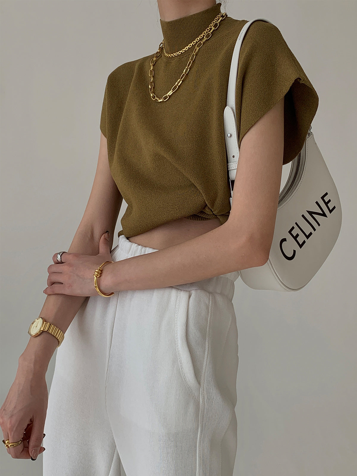 Noira | Women's Sleeveless Mock Neck Top with Padded Shoulders