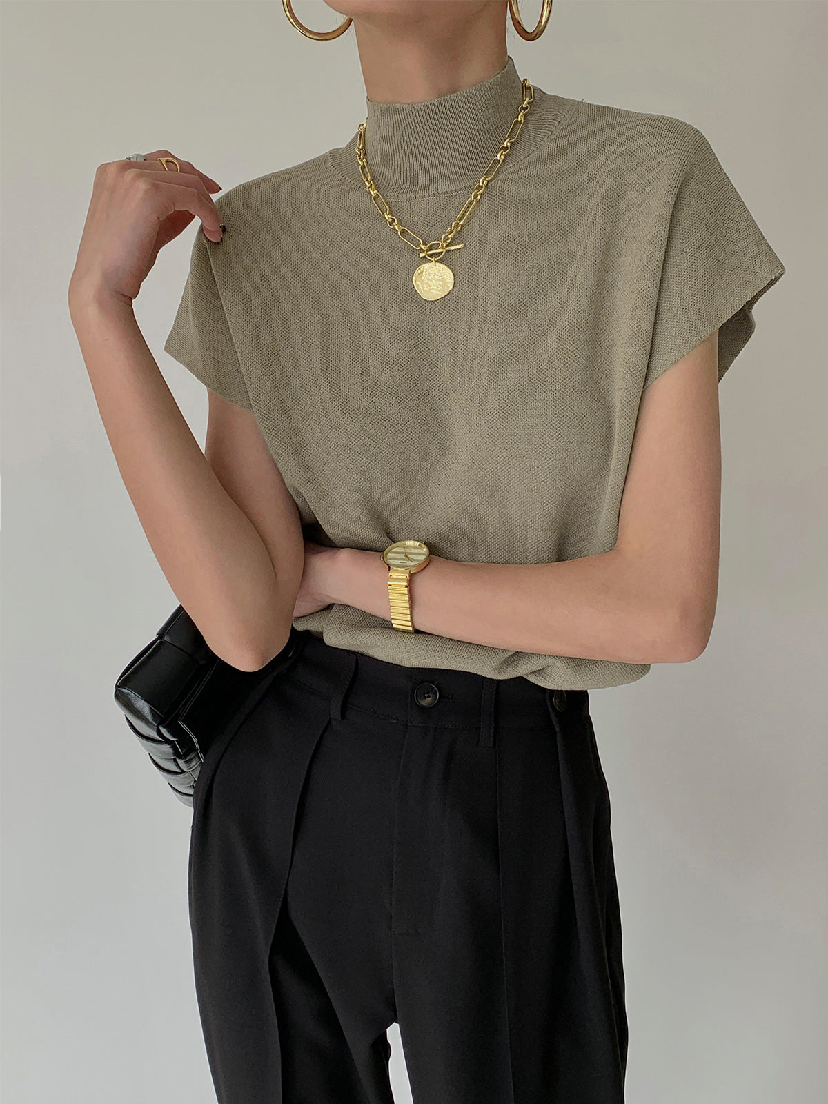 Noira | Women's Sleeveless Mock Neck Top with Padded Shoulders