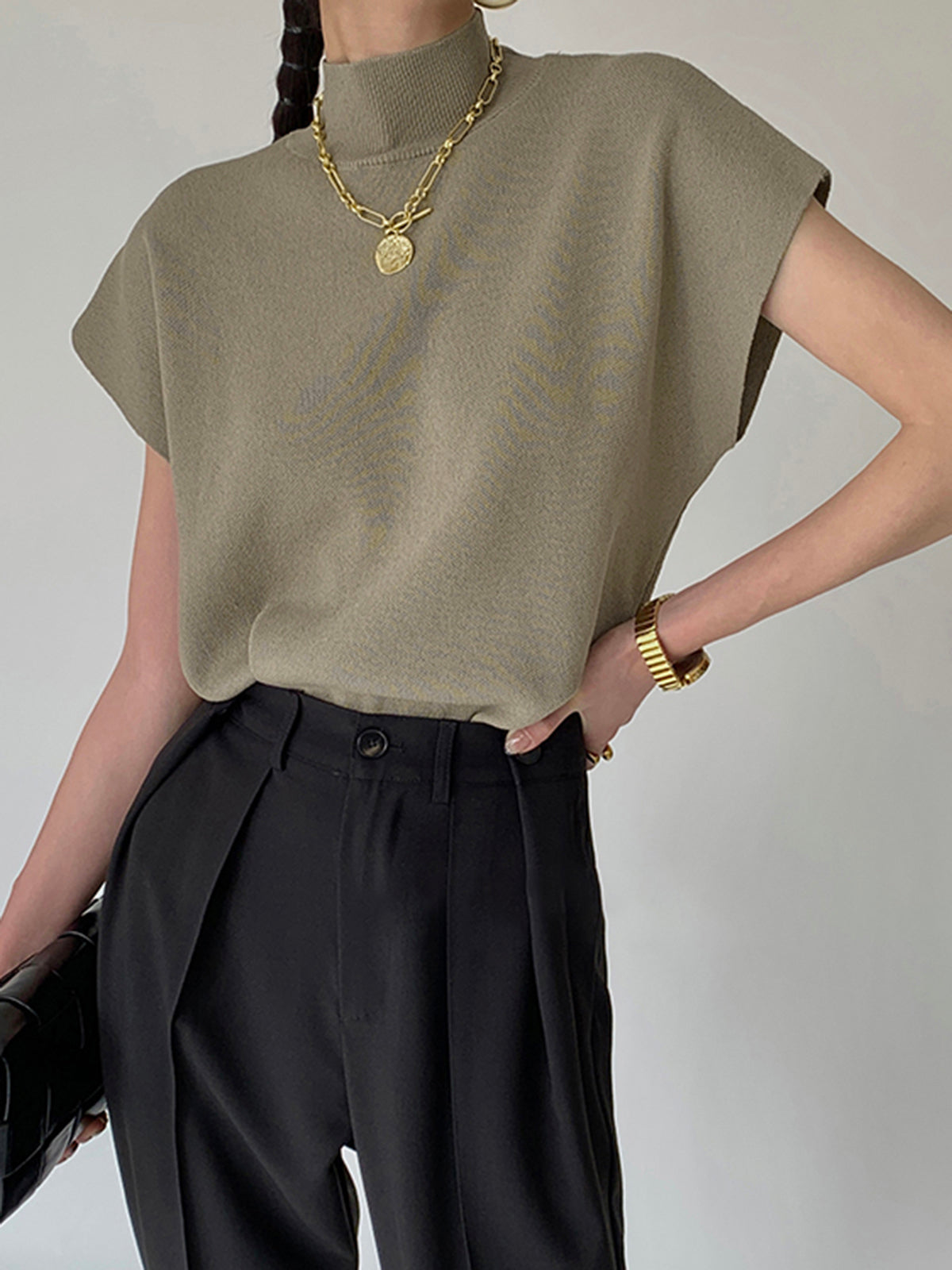 Noira | Women's Sleeveless Mock Neck Top with Padded Shoulders