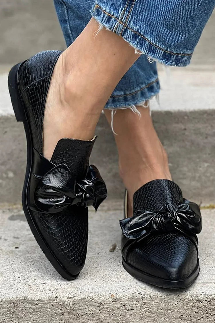 Leonie | Women's Black Bow Detail Slip-On Loafers