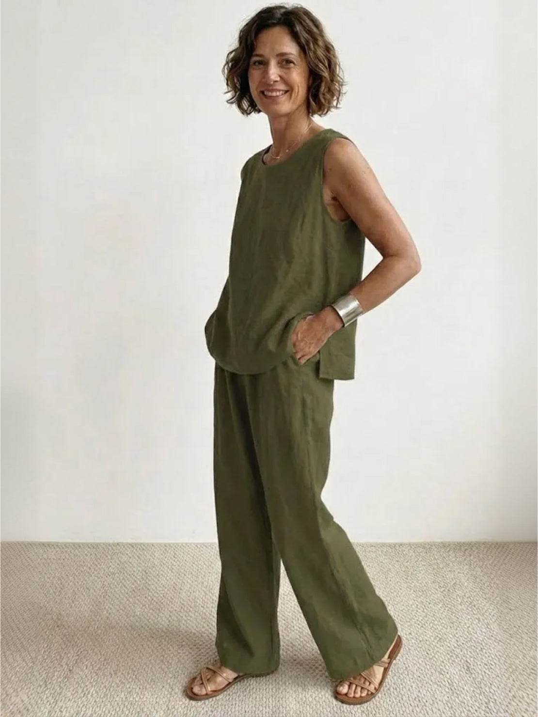 Olivia | Women's Sleeveless Tank and Wide-Leg Pant Set