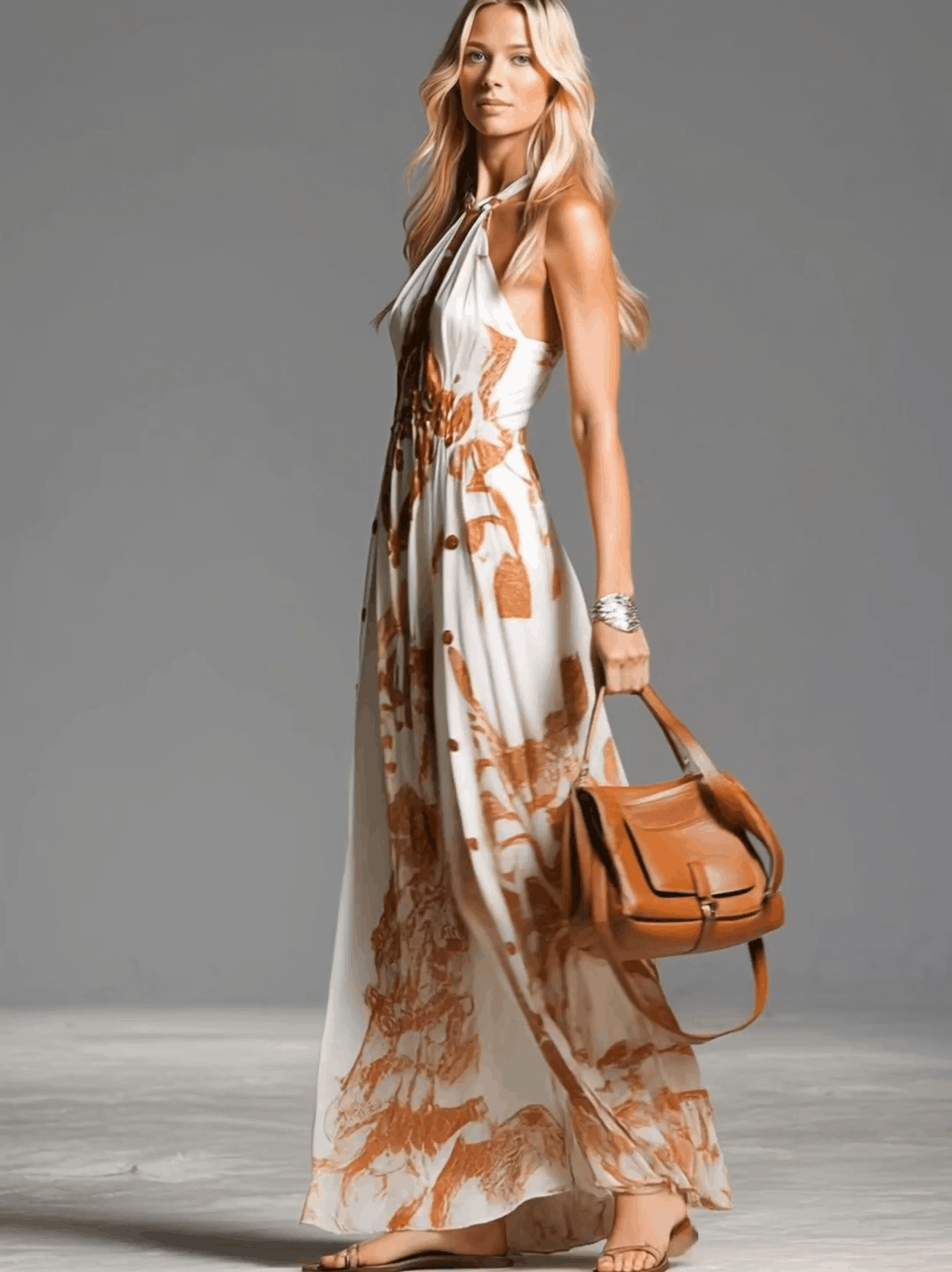 Marcella | Women's Printed Halter Neck Maxi Dress