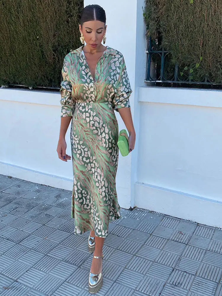 Maxine | Women's Midi Dress with Long Sleeves and Print