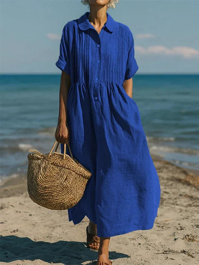 Meredith | Women's Midi Dress with Collared Button Front