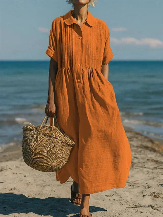 Meredith | Women's Midi Dress with Collared Button Front