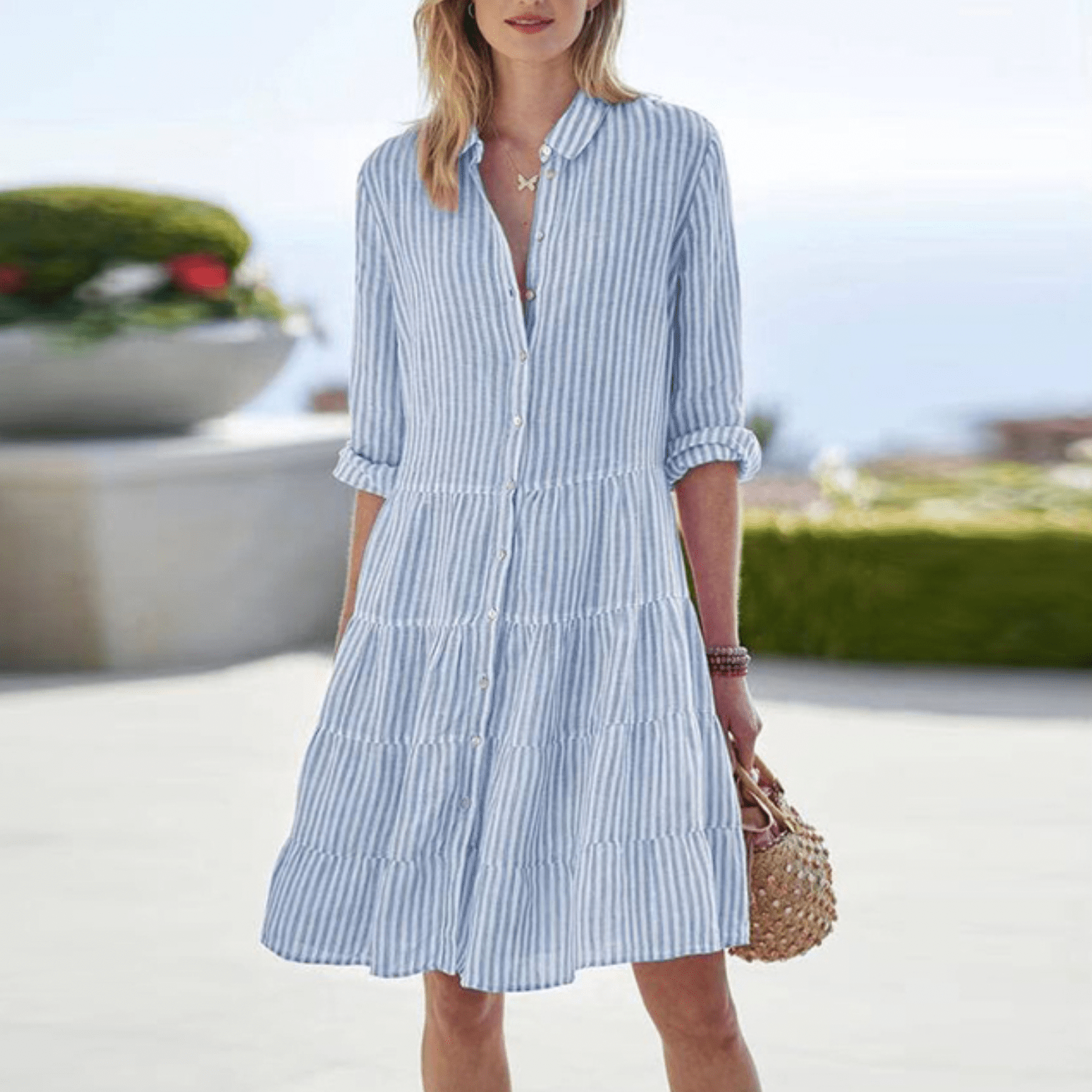Cassandra™ | Effortless Striped Dress with Button Details