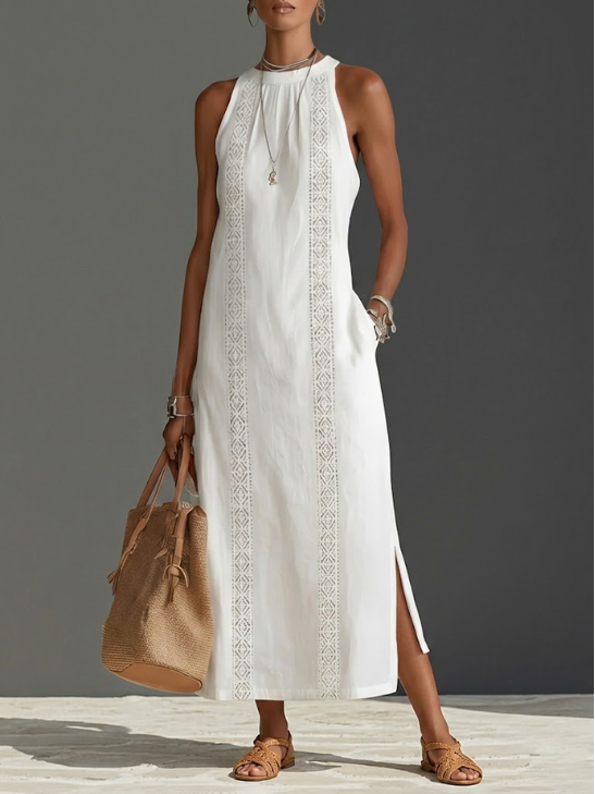 Octaviana | Women's Sleeveless Midi Dress with Embroidery