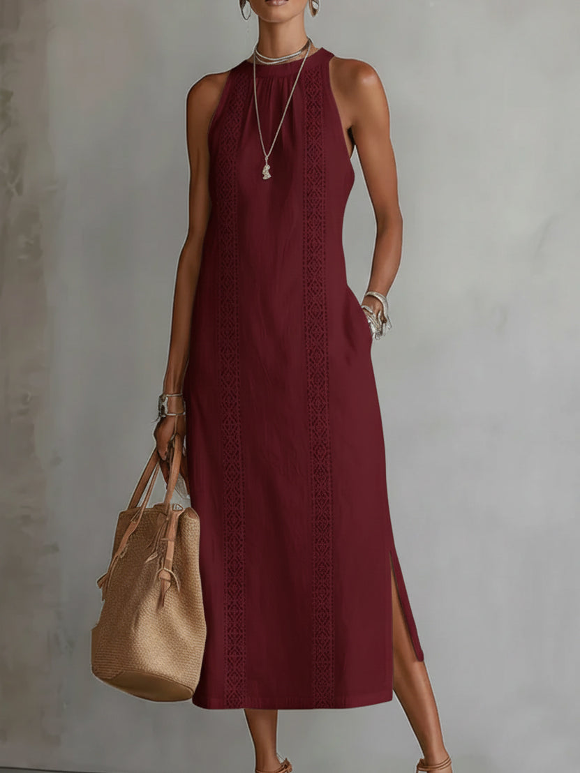 Octaviana | Women's Sleeveless Midi Dress with Embroidery