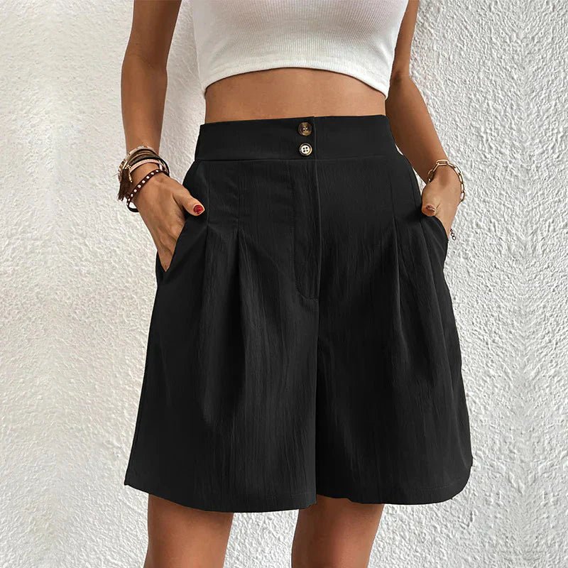 Blair | Women's Pleated High-Waist Wide-Leg Shorts with Pockets