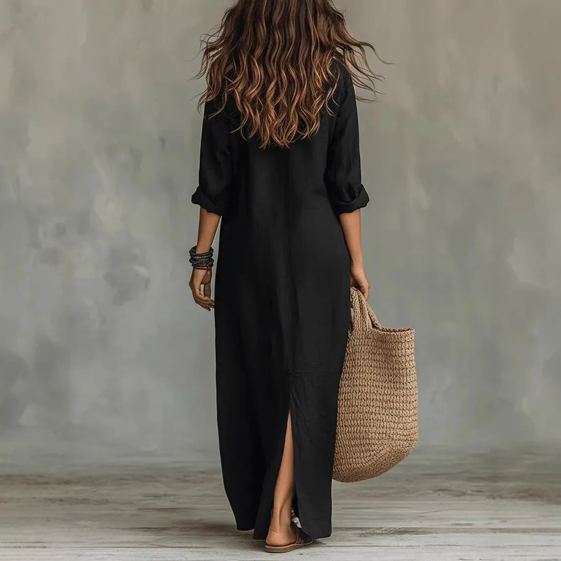 Ophelia | Women's Long Sleeve Maxi Shirt Dress with Collar