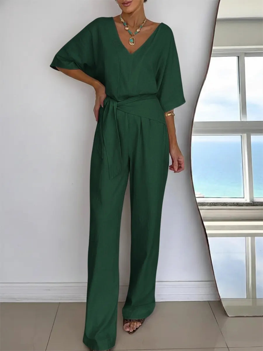 Relaxed Tie-Waist Wide Leg Jumpsuit