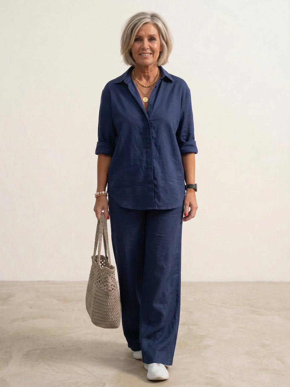 Vivian | Women's Relaxed Button-Up Shirt and Wide-Leg Pant Ensemble
