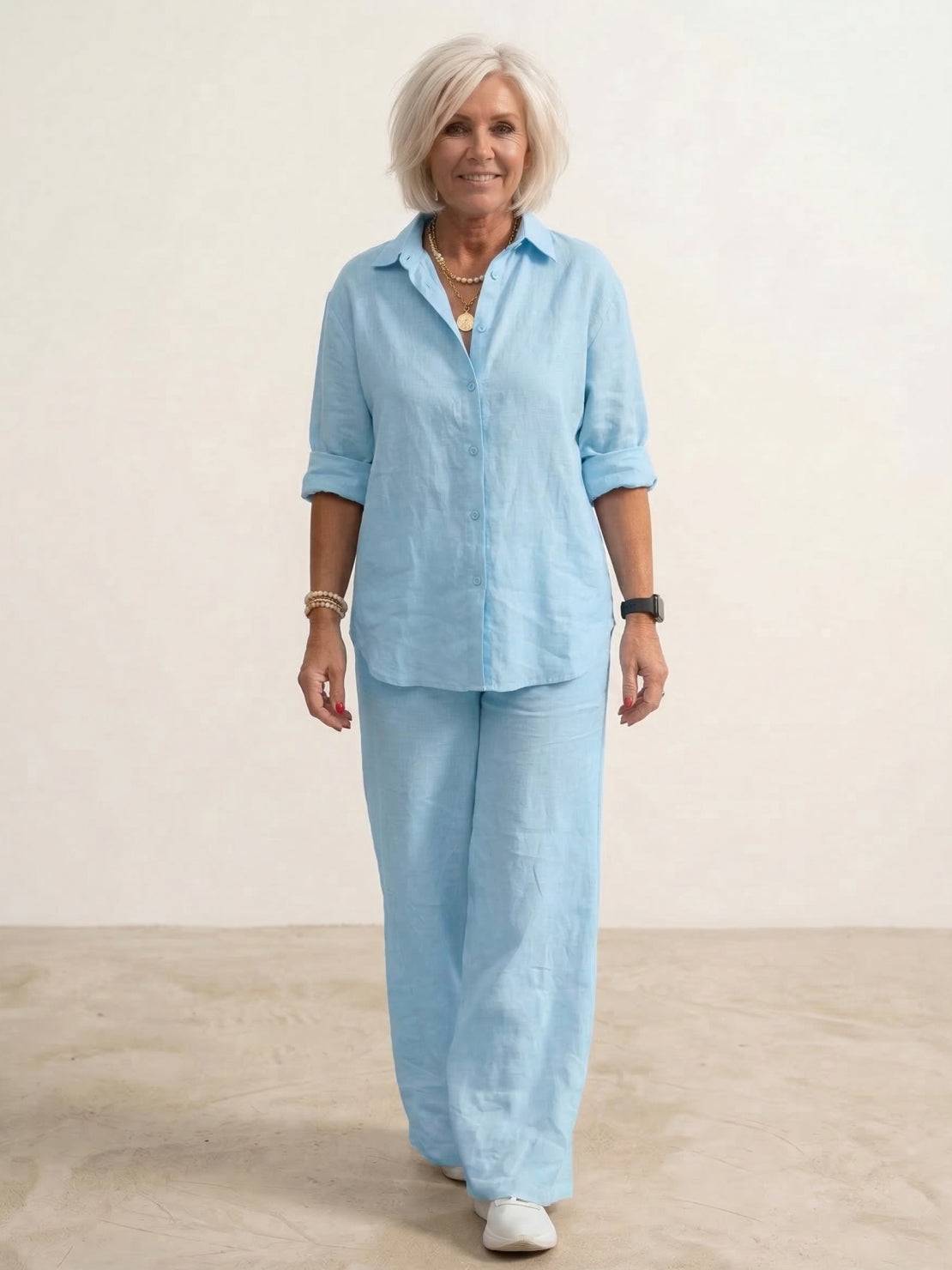 Vivian | Women's Relaxed Button-Up Shirt and Wide-Leg Pant Ensemble
