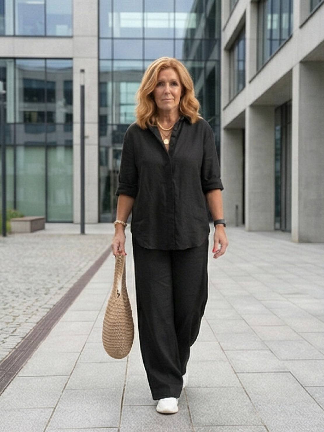 Vivian | Women's Relaxed Button-Up Shirt and Wide-Leg Pant Ensemble