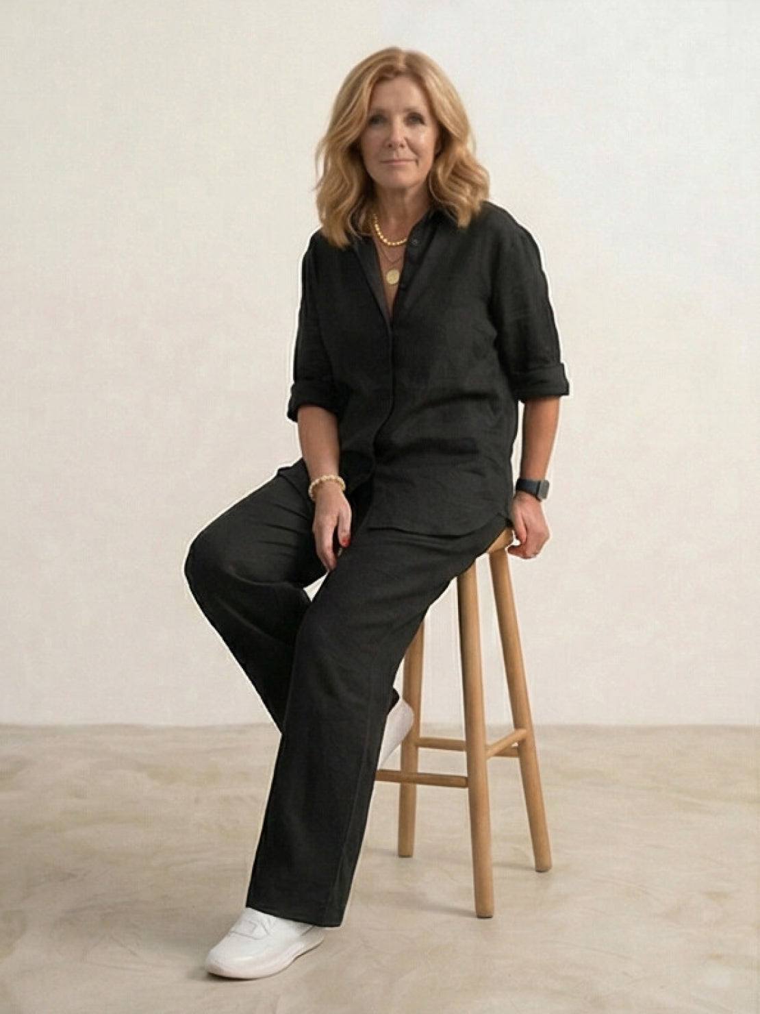 Vivian | Women's Relaxed Button-Up Shirt and Wide-Leg Trousers Ensemble