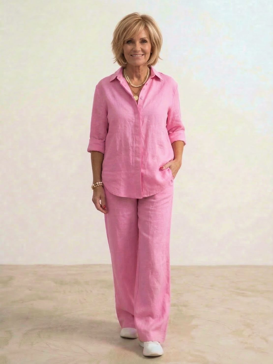 Vivian | Women's Relaxed Button-Up Shirt and Wide-Leg Pant Ensemble