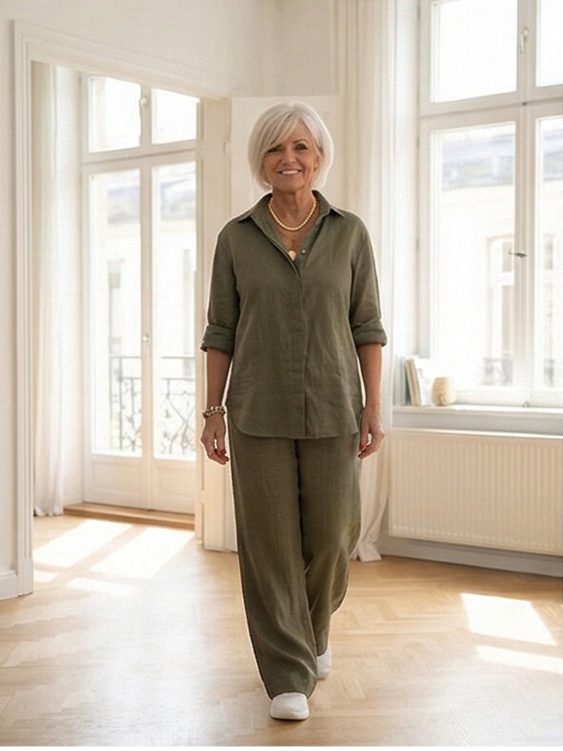 Vivian | Women's Relaxed Button-Up Shirt and Wide-Leg Pant Ensemble