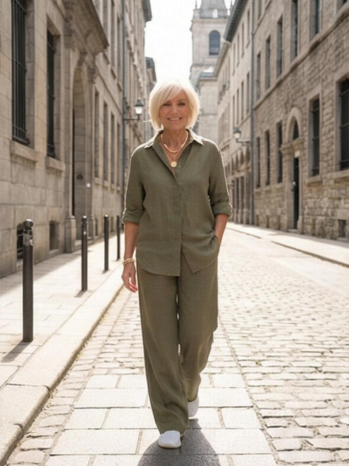 Vivian | Women's Relaxed Button-Up Shirt and Wide-Leg Trousers Ensemble