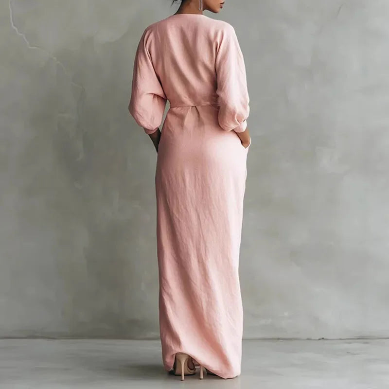 Penelope | Women's Long Sleeve V-Neck Wrap Maxi Dress