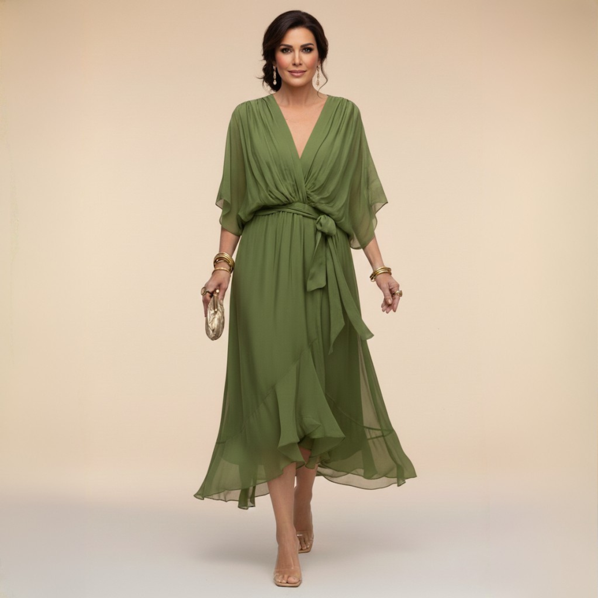 Penelope | Women's V-Neck Wrap Midi Dress" can be rewritten as:
"Penelope | Women's Midi Dress with V-Neck Wrap Design