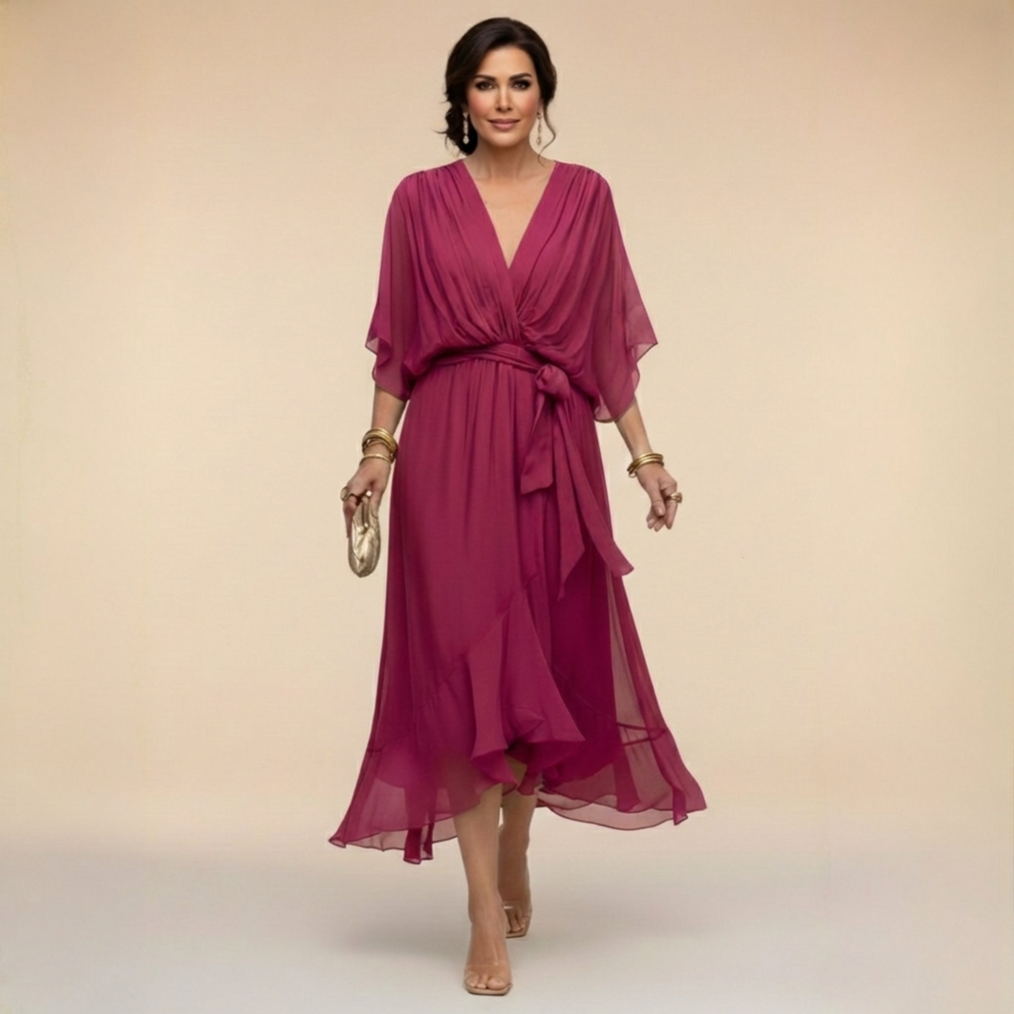 Penelope | Women's V-Neck Wrap Midi Dress" can be rewritten as:
"Penelope | Women's Midi Dress with V-Neck Wrap Design