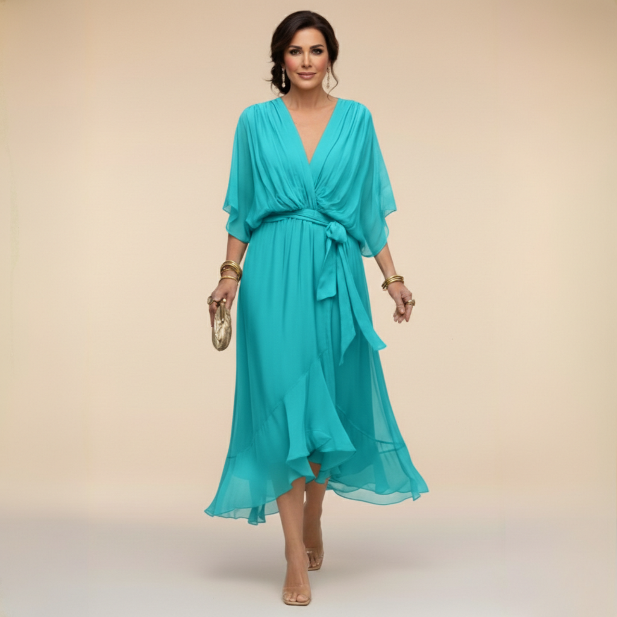 Penelope | Women's V-Neck Wrap Midi Dress" can be rewritten as:
"Penelope | Women's Midi Dress with V-Neck Wrap Design