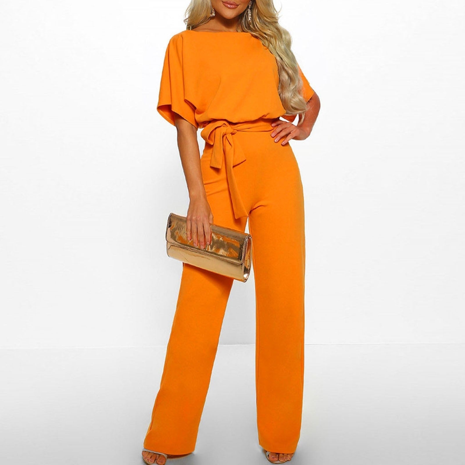 Penelope | Women's Belted Wide Leg Short Sleeve Jumpsuit