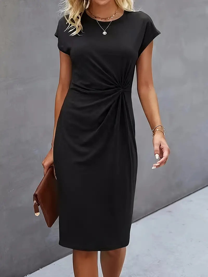 Persephone | Women's Short Sleeve Midi Dress with Twist Front